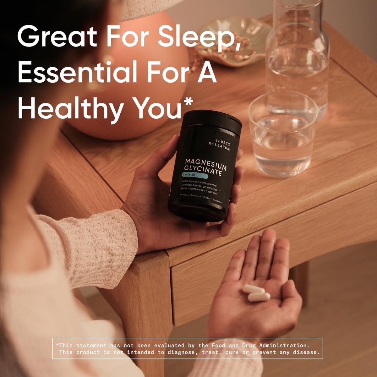 Sports Research® Magnesium Glycinate - Supports Restful Sleep & Enzymatic Processes - 160 mg Chelated Magnesium - Vegan Capsule - 90 Count Sports ResearchBuy Supplements Australia