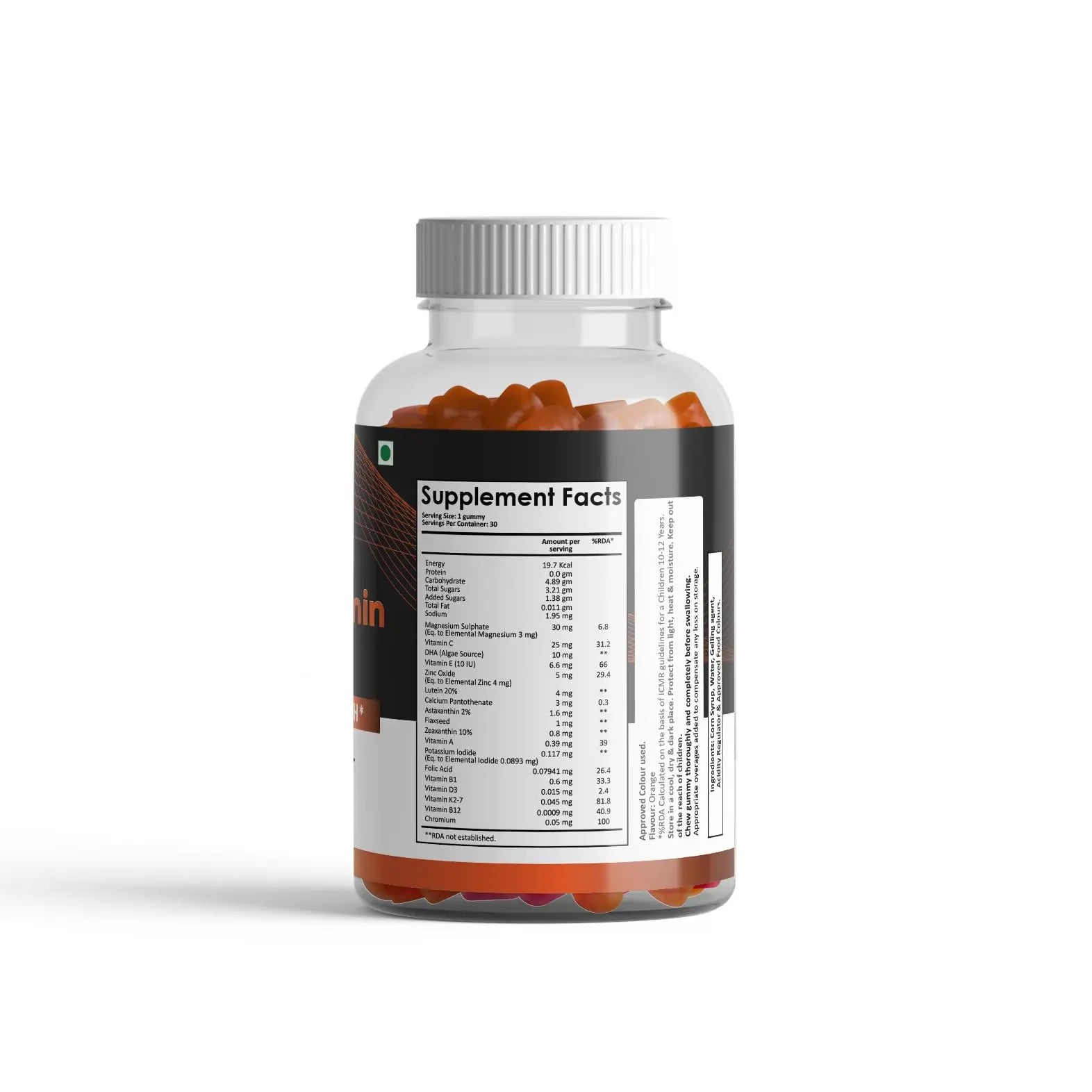 CHARMSVEDA Multivitamin Gummies – Energy, Immunity & Overall Wellness with DHA, Vitamin C, Zinc & Antioxidants – Orange Flavour – 30 Gummies CHARMSVEDA