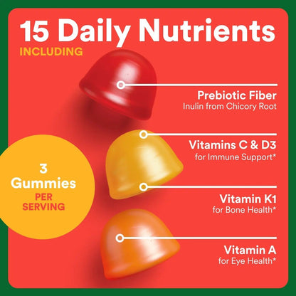 SmartyPants Kids Multivitamin & Fiber Gummies: Prebiotic Fiber to Support Kids Digestion with Vitamin D3, C, Vitamin B12, B6, A, Zinc SmartyPants
