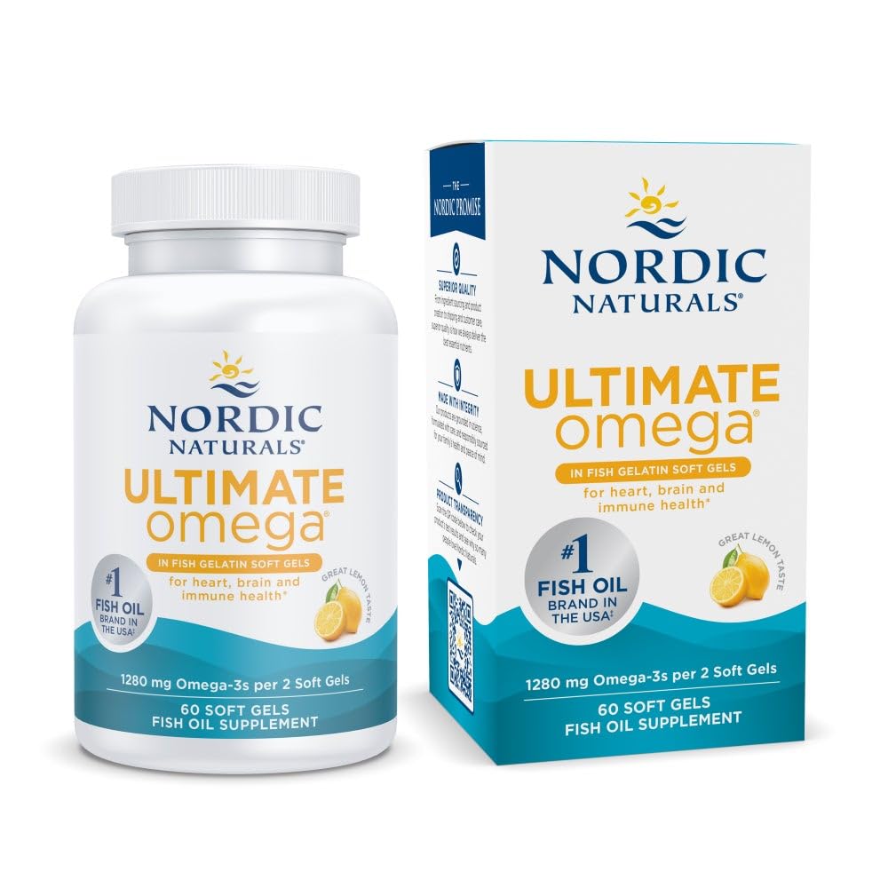 Nordic Naturals Ultimate Omega in Fish Gelatin, Lemon Flavor - 60 Soft Gels - 1280 mg Omega-3 - High-Potency Fish Oil Supplement - EPA & DHA - Promotes Brain & Heart Health - Non-GMO - 30 Servings Nordic NaturalsBuy Supplements Australia