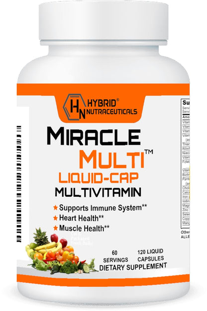 MiracleMulti Liquid Multivitamin Capsules for Men & Women - Complete Whole Food Blend Daily Vitamin & Mineral Supplement with CoQ10, B12, 42 Superfood Enzyme - 120 Softgels Hybrid NutraceuticalsBuy Supplements Australia