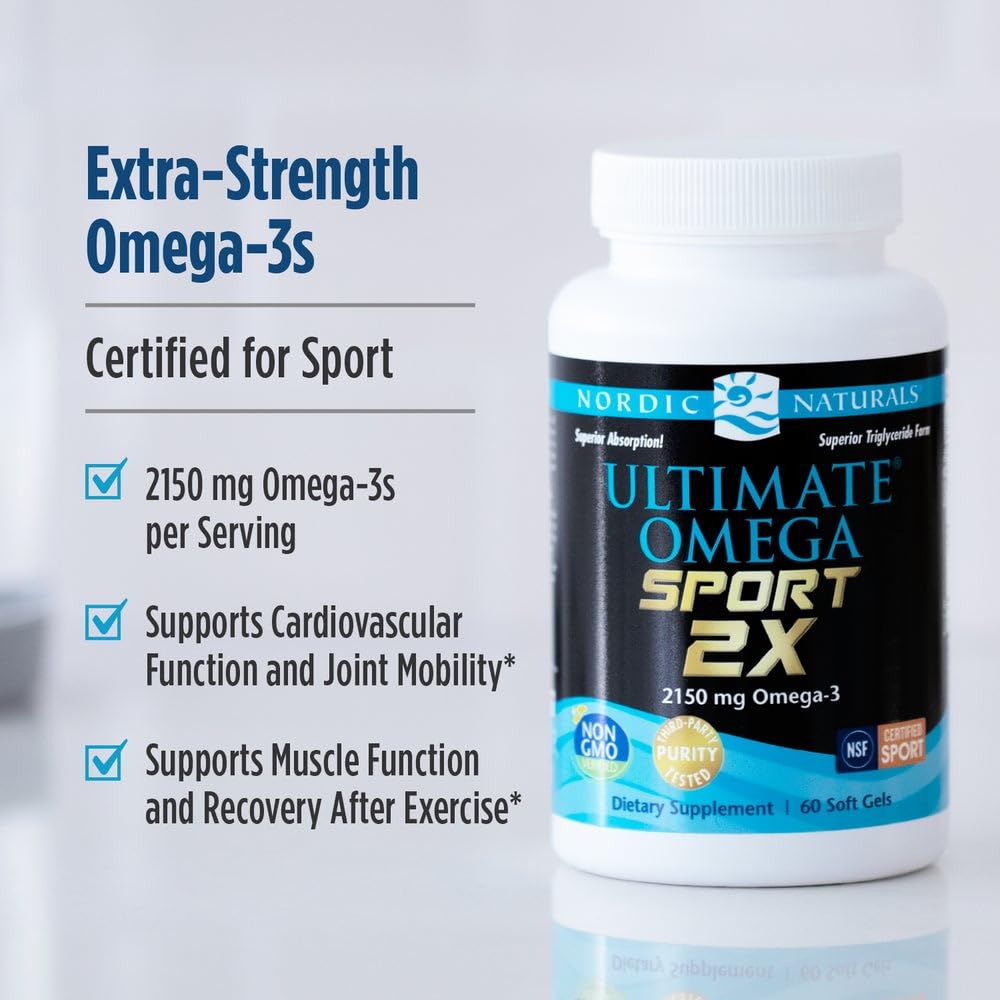 Nordic Naturals Ultimate Omega Sport 2X, Lemon Flavor - 60 Soft Gels - 2150 mg Omega-3 - NSF Certified Fish Oil with EPA & DHA - Heart & Muscle Health, Recovery - Non-GMO - 30 Servings Nordic NaturalsBuy Supplements Australia