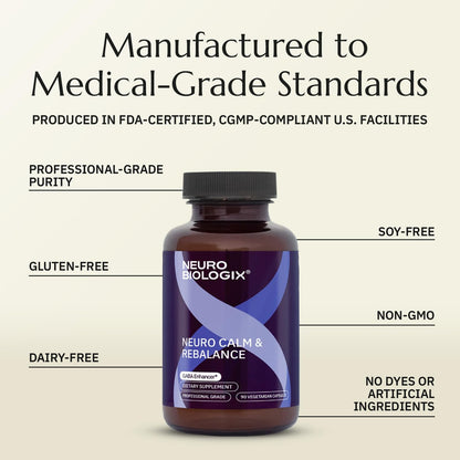 Neurobiologix Neuro Calm & Rebalance, L Theanine, Magnesium, Zinc & Kava Kava Complex for Calm Mood Balance and Stress Support, GABA Activity Support Supplement, Gluten Free, Vegetarian, 90 Capsules NeurobiologixBuy Supplements Australia