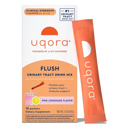 Uqora Flush - Urinary Tract* with D-Mannose, Vitamin C, Vitamin B6, Potassium, Magnesium & Calcium - Gluten-Free & Vegan - Pink Lemonade Flavor - 10 Packets (1 Pack) UqoraBuy Supplements Australia