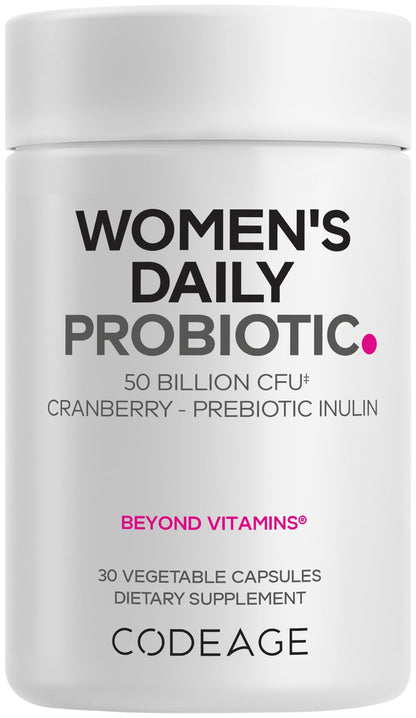 Codeage Women’s Daily Probiotic Supplement – 50 Billion CFU Supplement, Cranberry Fruit Powder, Prebiotic Chicory Root Inulin – Women’s Wellness Support – 1 Capsule Per Serving - Non-GMO – 30 Capsules CodeageBuy Supplements Australia
