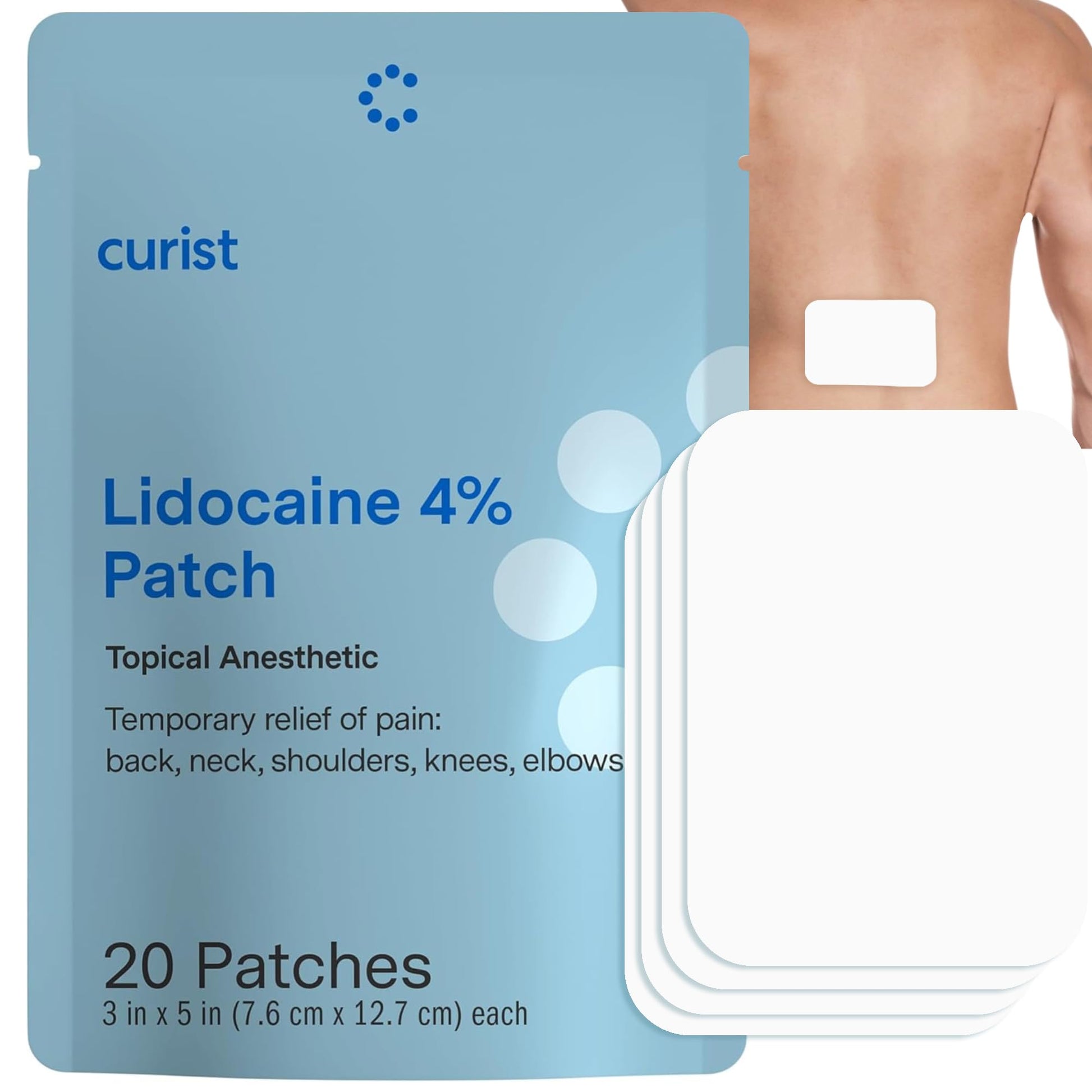 Curist Super Stick Lidocaine Patches Topical Pain Relief - Long Lasting Adhesive for Back Relief, Neck Relief, Sore Muscle Relief (20 Patches -1 Pack - 3x5 Lidocaine 4% Patches) CuristBuy Supplements Australia