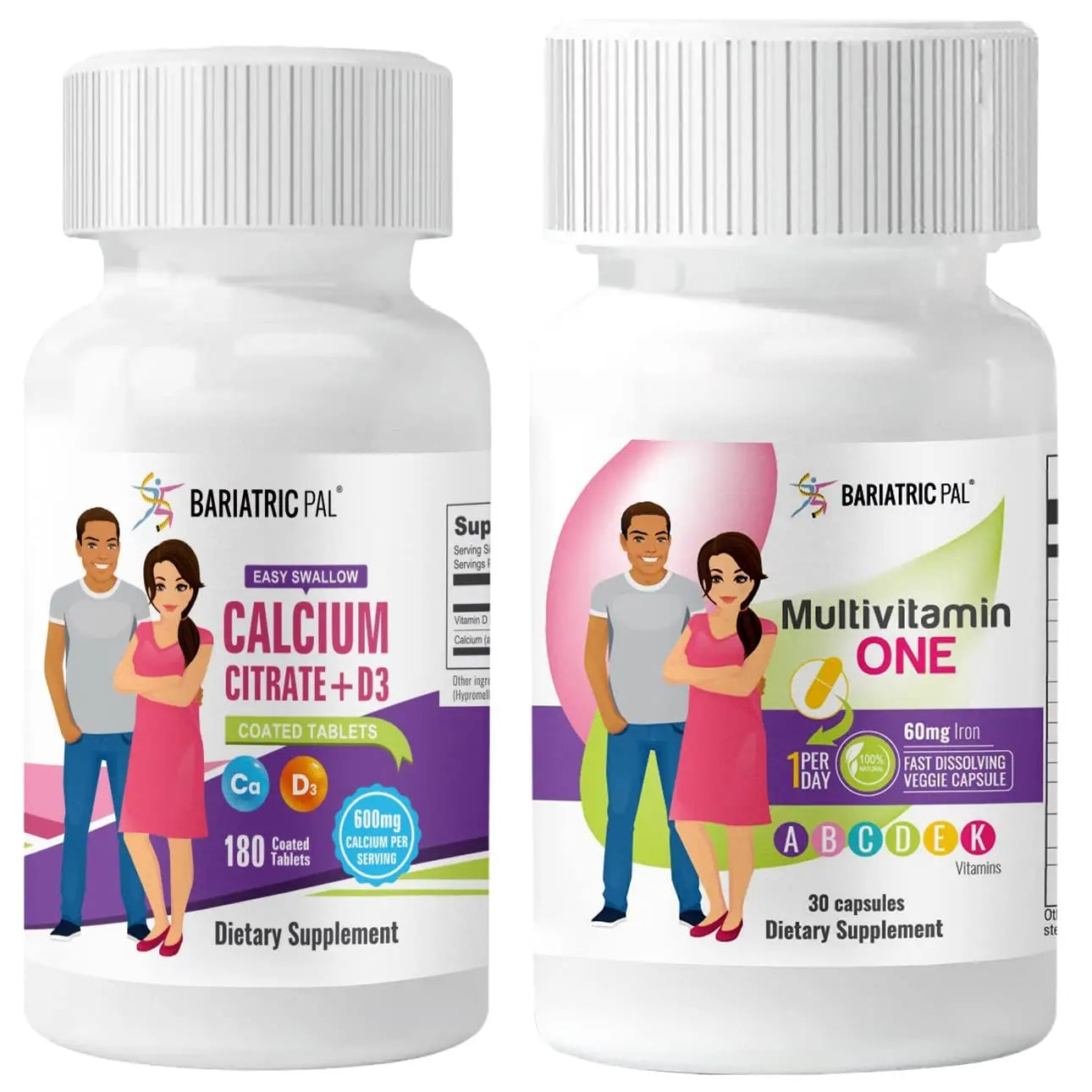 BariatricPal 30-Day Bariatric Vitamin Bundle Multivitamin ONE 1 per Day! Capsule with 60mg Iron Easy Swallow Calcium Citrate BariatricPal