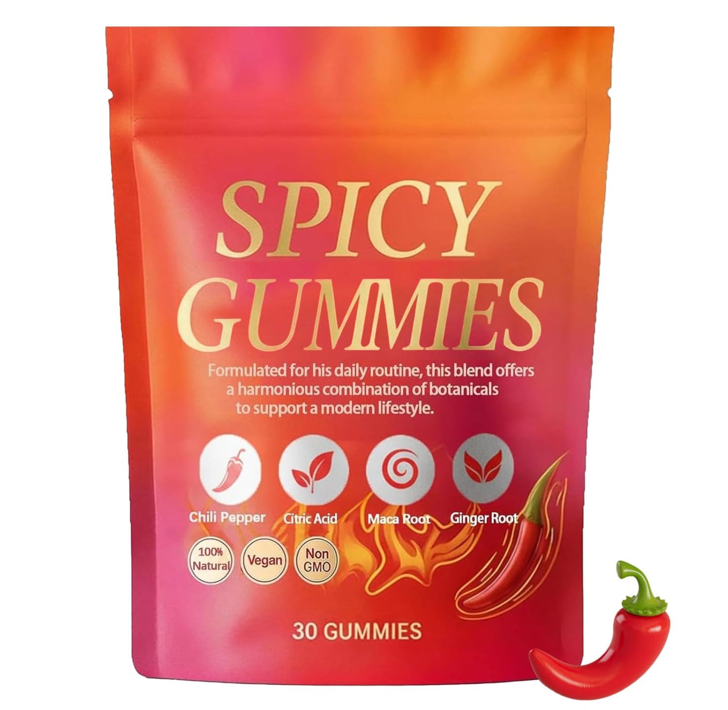 Spicy Gummy, Hot Peach Gummies – Natural Chili Flavor, Promote Calmness and Intimacy Wellness, 30 Gummies VoererhBuy Supplements Australia