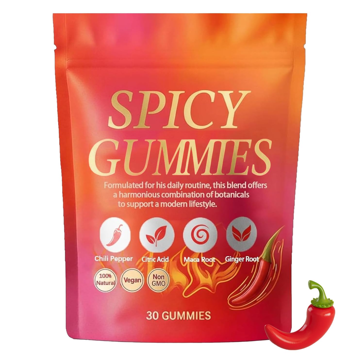Spicy Gummy, Hot Peach Gummies – Natural Chili Flavor, Promote Calmness and Intimacy Wellness, 30 Gummies VoererhBuy Supplements Australia