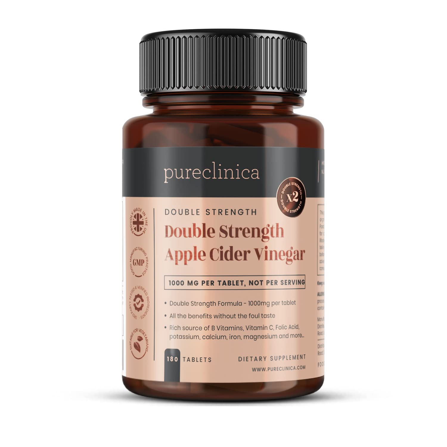 Double Strength Apple Cider Vinegar 1000mg x 180 Tablets (6 Months Supply)