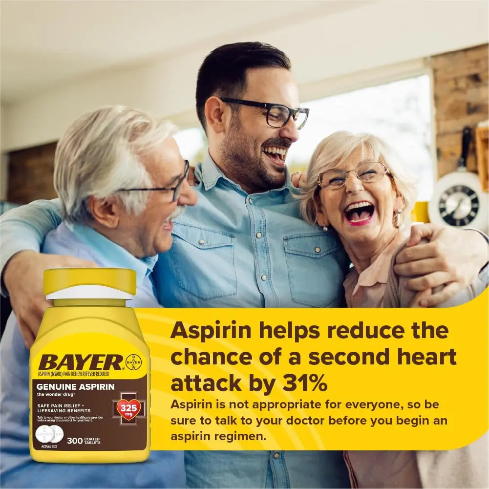 Bayer Genuine Aspirin 325 mg, Coated Tablets for Headache Relief, Multi-Symptom Pain Reliever and Fever Reducer, Pain Relief Tablets for Tooth and Muscle Pain, Backache, 300 Ct BayerBuy Supplements Australia