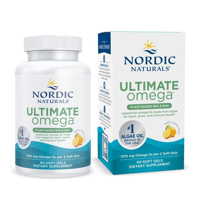 Nordic Naturals Plant Based Ultimate Omega, Lemon Flavor - 60 Vegetarian Soft Gels - 1210 mg Omega-3 - Vegan EPA and DHA - Supplement Made from Algae - Brain & Heart Support - Non-GMO - 30 Servings Nordic NaturalsBuy Supplements Australia