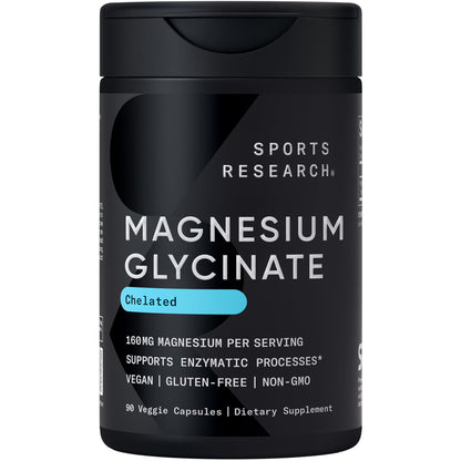 Sports Research® Magnesium Glycinate - Supports Restful Sleep & Enzymatic Processes - 160 mg Chelated Magnesium - Vegan Capsule - 90 Count Sports ResearchBuy Supplements Australia