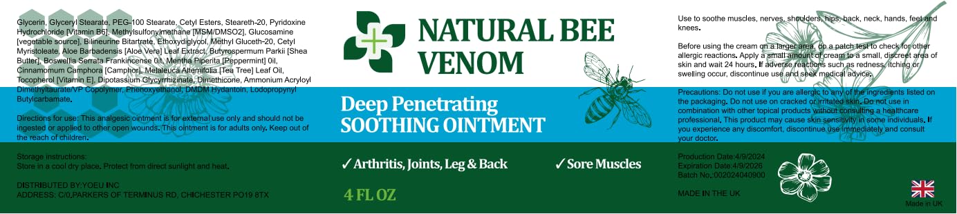 PIBIOOMAP Bee Venom Serum Joint & Muscle & Bone Cream, Pure Natural Ingredients, Fast Acting, Relief Back, Shoulder, Back, Neck, Hands, Elbows, Feet, Leg, Knees, Ankle, for Adults, Elderly PIBIOOMAPBuy Supplements Australia