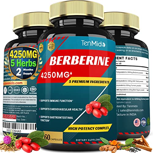 Berberine Extract Capsules 4250mg, 2 Months Supply & Ceylon, Milk Thistle, Turmeric TenmidoBuy Supplements Australia