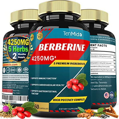 Berberine Extract Capsules 4250mg, 2 Months Supply & Ceylon, Milk Thistle, Turmeric TenmidoBuy Supplements Australia