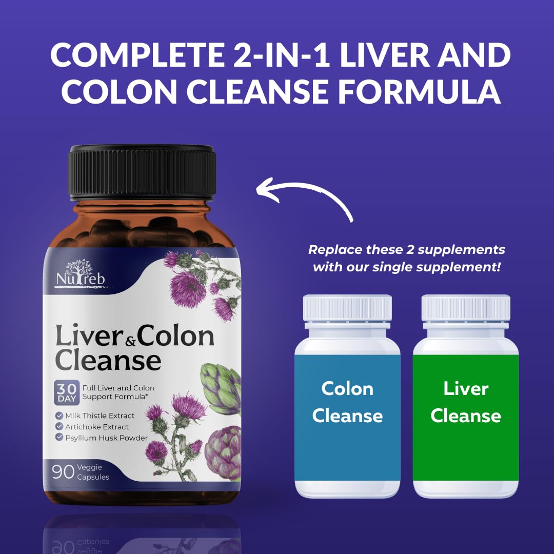 Liver Cleanse Detox & Repair with Colon Cleanse - Milk Thistle, Dandelion Root, Psyllium Husk Fiber NutrebBuy Supplements Australia