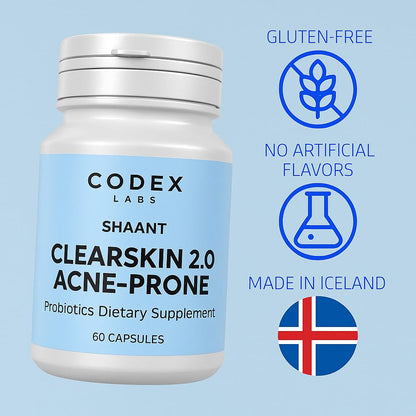 Codex Labs Shaant Clear Skin Supplement – 60 Vegan Capsules | Acne Probiotics with 9-Strain Blend, Green Tea EGCG & Guggul – Daily Support for Acne-Prone Skin & Clear Complexion Codex LabsBuy Supplements Australia