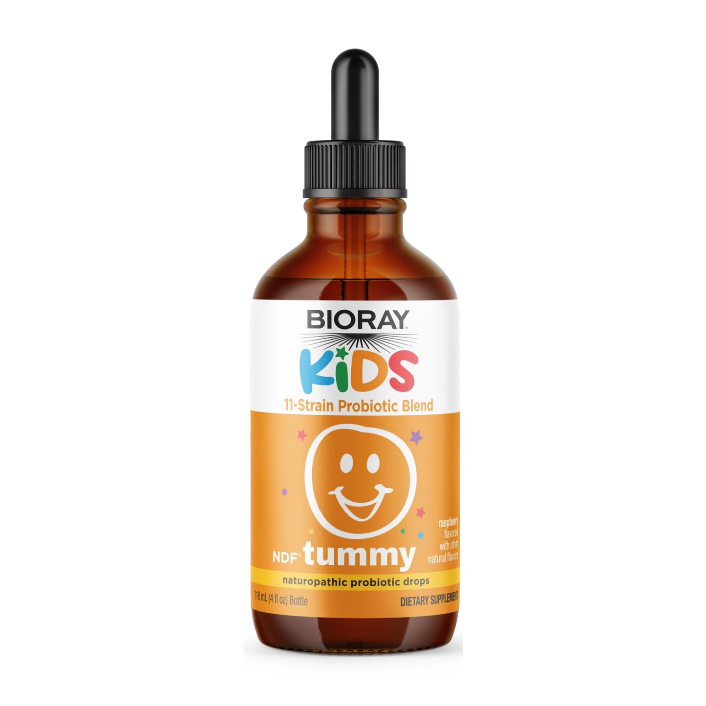 BIORAY Kids NDF Tummy, Raspberry - 4 fl oz (120 mL) - 11-Strain Probiotic Blend - Supports the Immune Response in the GI Tract - Non-GMO, Vegan, Gluten Free - Approx. 120 Servings BIORAYBuy Supplements Australia