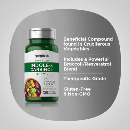 Piping Rock Indole 3 Carbinol | 200mg | 120 Capsules | I3C with Broccoli Extract | Non-GMO, Gluten Free Supplement Piping RockBuy Supplements Australia