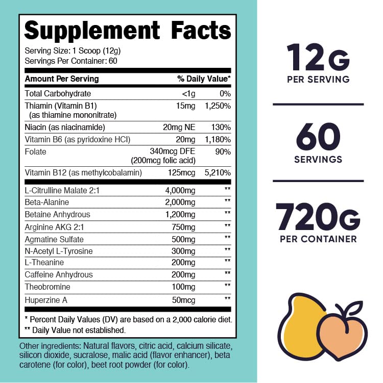 Nutricost Pre-Workout Powder for Women, Peach Mango, 60 Servings NutricostBuy Supplements Australia