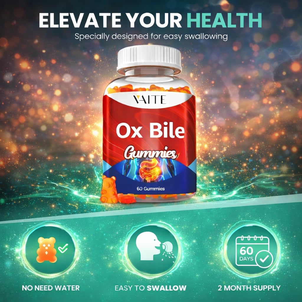 VAITE Ox Bile Gummies – 500mg Digestive Support for Gallbladder & Gut Health – Non-GMO, Sugar-Free Supplement – Helps Nutrient Absorption & Bile Flow – 60 Easy-to-Chew Bile Acid Chewables VAITEBuy Supplements Australia