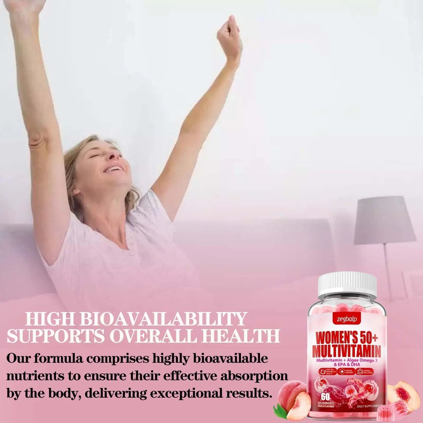 ZEGBALP Sugar-Free Womens Multivitamin 50 Plus Gummies with Calcium, Magnesium, Zinc, Vitamin A, C, D3, E, K2, B Complex, Folate, Biotin ZEGBALP