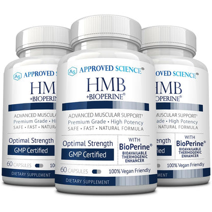 Approved Science HMB - 1500mg High Potency HMB Supplement with Calcium & BioPerine for Absorption - Muscle Health & Exercise Performance - 60 Vegan Capsules - Pack of 3 Approved ScienceBuy Supplements Australia