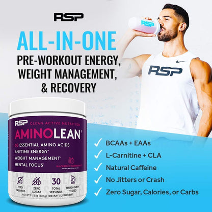 RSP NUTRITION TrueFit Protein Powder (Chocolate 2 LB) with AminoLean Pre Workout Energy (BlackBerry Pomegranate 30 Servings)
