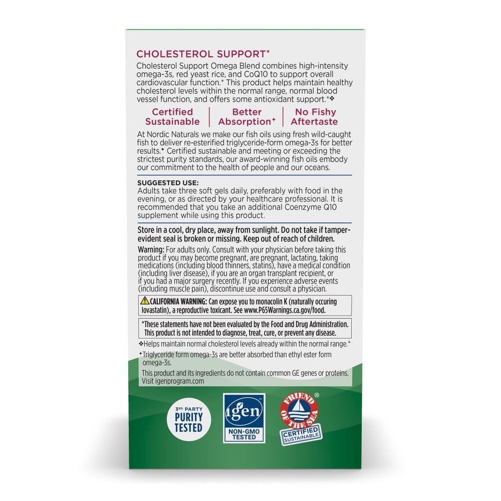 Nordic Naturals Cholesterol Support, Lemon - 60 Soft Gels - 975 Omega-3 + Red Yeast Rice & CoQ10 - Normal Cholesterol, Antioxidant Support - EPA & DHA - Non-GMO - 20 Servings Nordic NaturalsBuy Supplements Australia