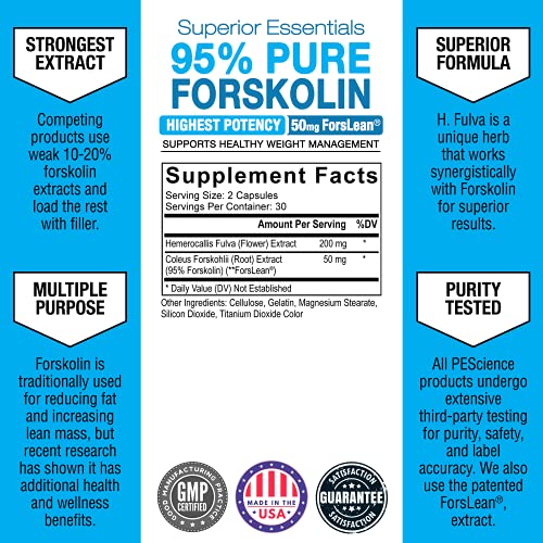 PEScience Forskolin Capsules, 95% Pure Forskolin Extract, Patented ForsLean, 60 Count PEScienceBuy Supplements Australia