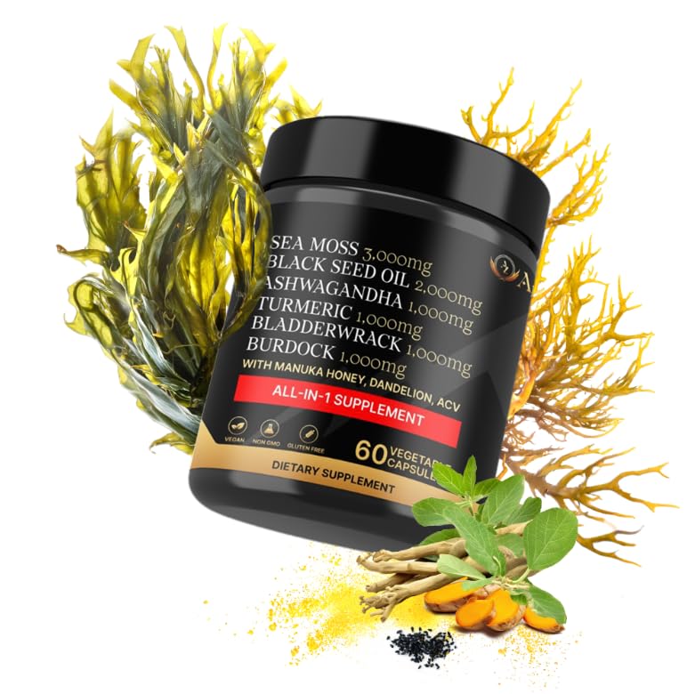 AZ ApexZone True Sea Moss Capsules Black Seed Oil Ashwagandha Burdock Root, Tumeric Supplement with Manuka Honey, Dandelion Root ACV - 60 Capsules - Multi Vitamin AZ ApexZoneBuy Supplements Australia