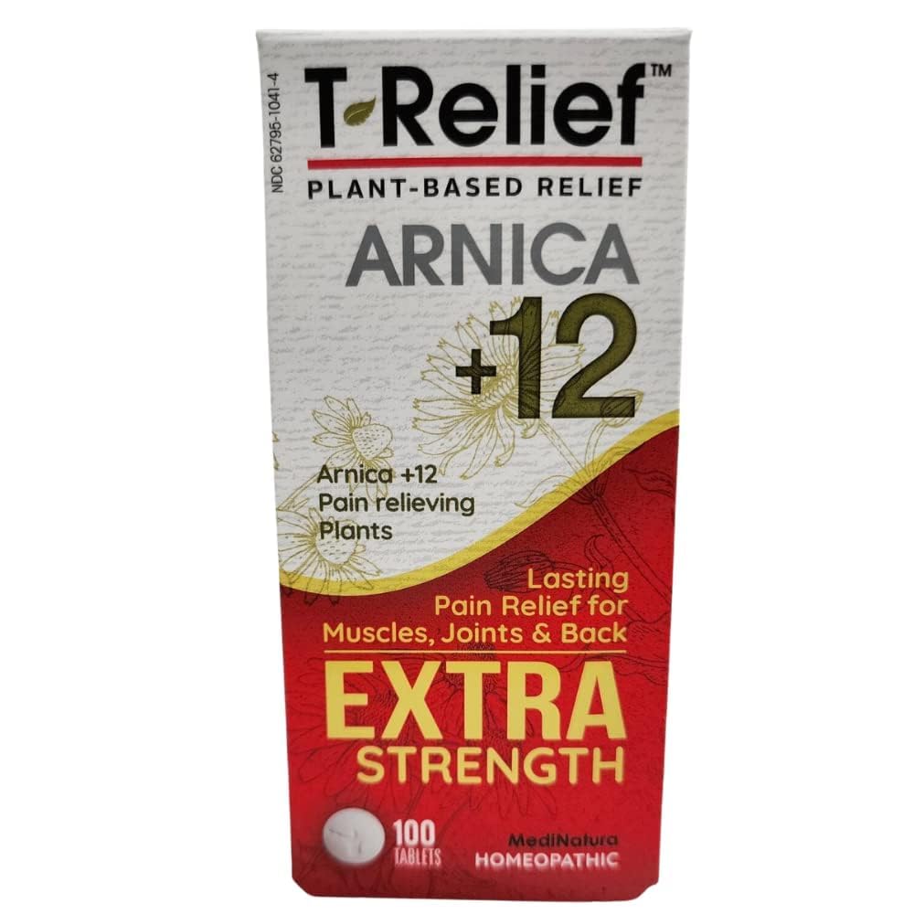 MediNatura T-Relief Extra Strength Pain Relief Arnica +12 Natural Relieving Actives for Back Pain Joint Soreness Muscle Aches & Stiffness, Whole Body Fast-Acting Relief for Women & Men - 100 Tablets MediNaturaBuy Supplements Australia