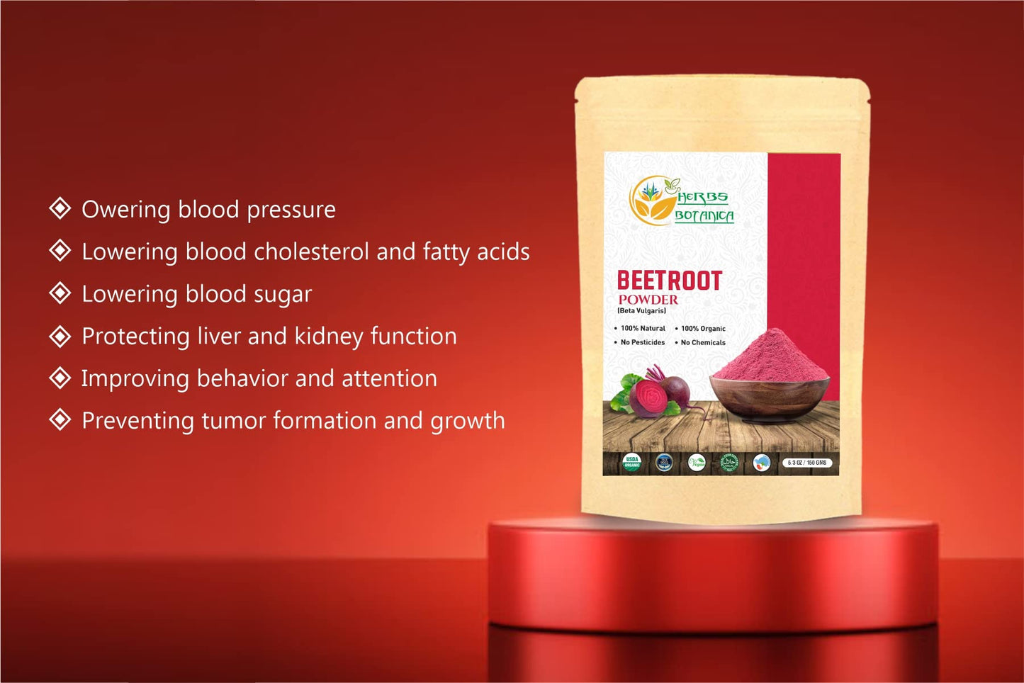 Herbs Botanica Beetroot Powder Organic for Baking and Smoothies | Nitric Oxide Suppement Herbs BotanicaBuy Supplements Australia