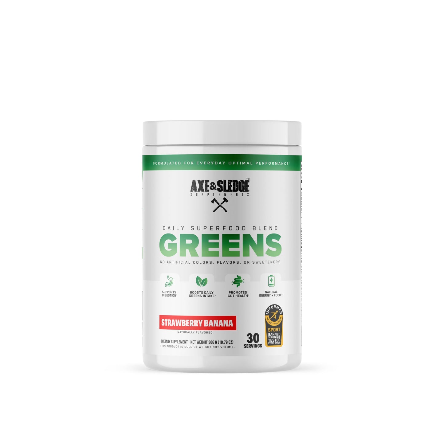 Axe & Sledge Super Greens and Reds Powder – Greens Drink with Superfoods, Probiotics & Digestive Enzymes for Energy, Gut Health & Bloating | Strawberry Banana Axe & SledgeBuy Supplements Australia