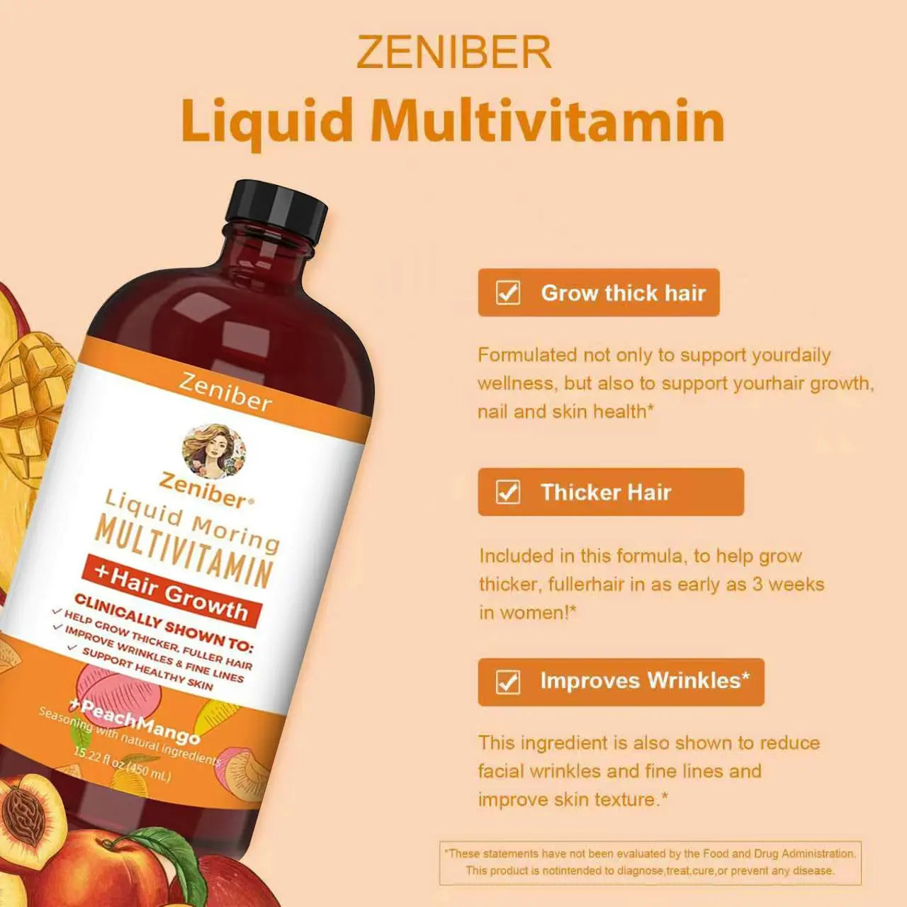 Zeniber MaayRuth Multivitamins Hair Growth| Liquid Multivitamin for Hair Growth | Biotin 10000mcg | Hair & Skin Support Supplement | Zeniber