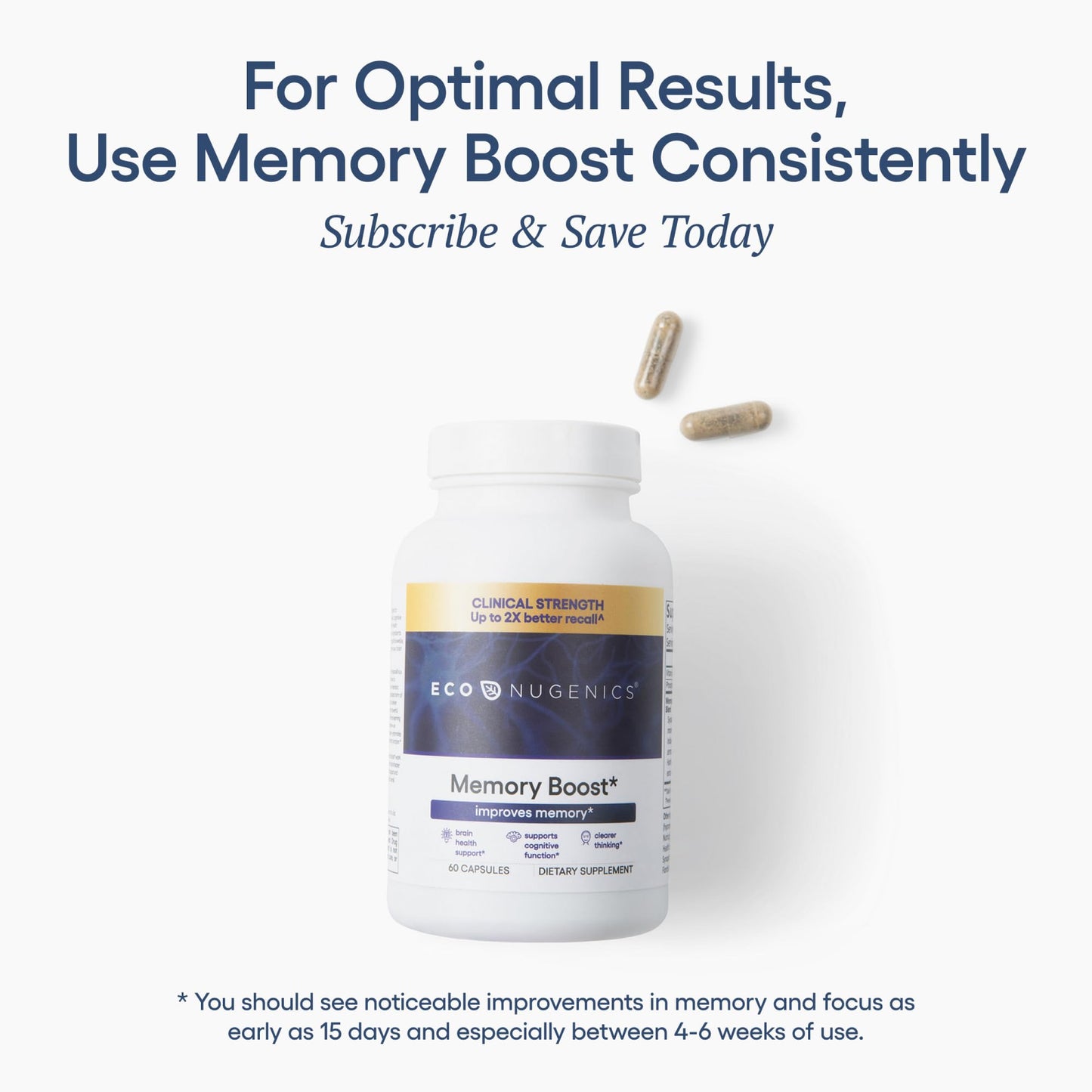 EcoNugenics Memory Boost Supplement – Clinically Studied Ingredients to Support Brain Focus & Health – Nootropic Formula with Bacopa Monnieri, Boswellia Serrata