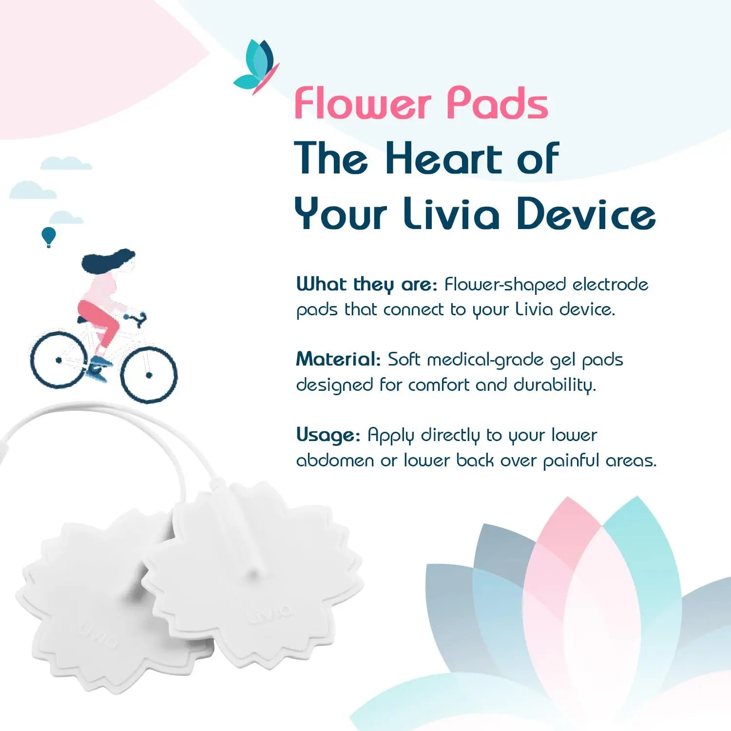 Livia Flower Pads | Electrodes Menstrual Pain Relief Device | Compact, Lightweight, Discreet | Skin-Friendly & Easy to Apply | 1 Set of Electrodes LiviaBuy Supplements Australia