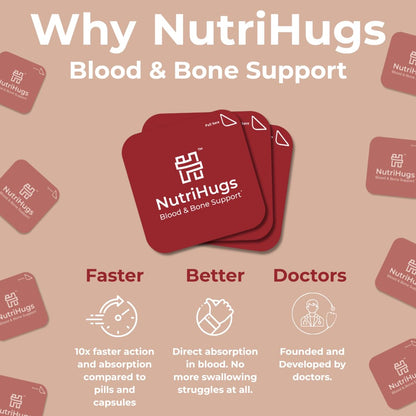 MedHugs NutriHugs Blood and Bone Support - Iron, Folate, Vitamin D3 and K2 - Fast-Dissolving Oral Thin Film Strips - Non-Constipating Iron - Vegan, Sugar-Free, Non-GMO - 30 Strips MedHugsBuy Supplements Australia