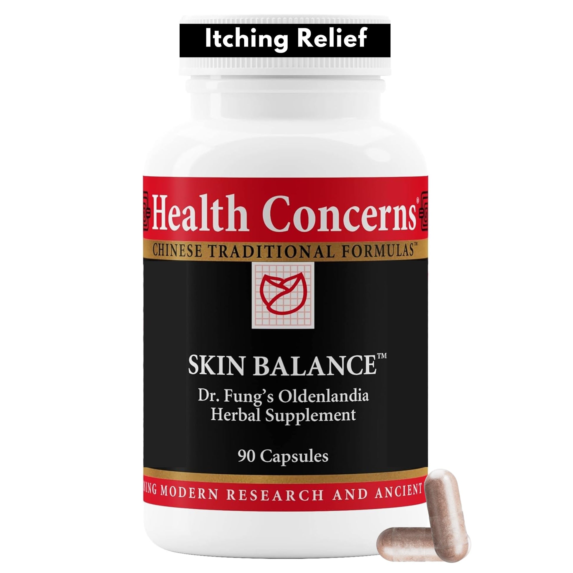 Health Concerns Skin Balance – Herbal Supplement for Skin Support, Itching Relief, & Circulation – Chinese Herbal Supplements for Men & Women – Skullcap, Dong Quai, Coptis Root - 90 Capsules Health ConcernsBuy Supplements Australia