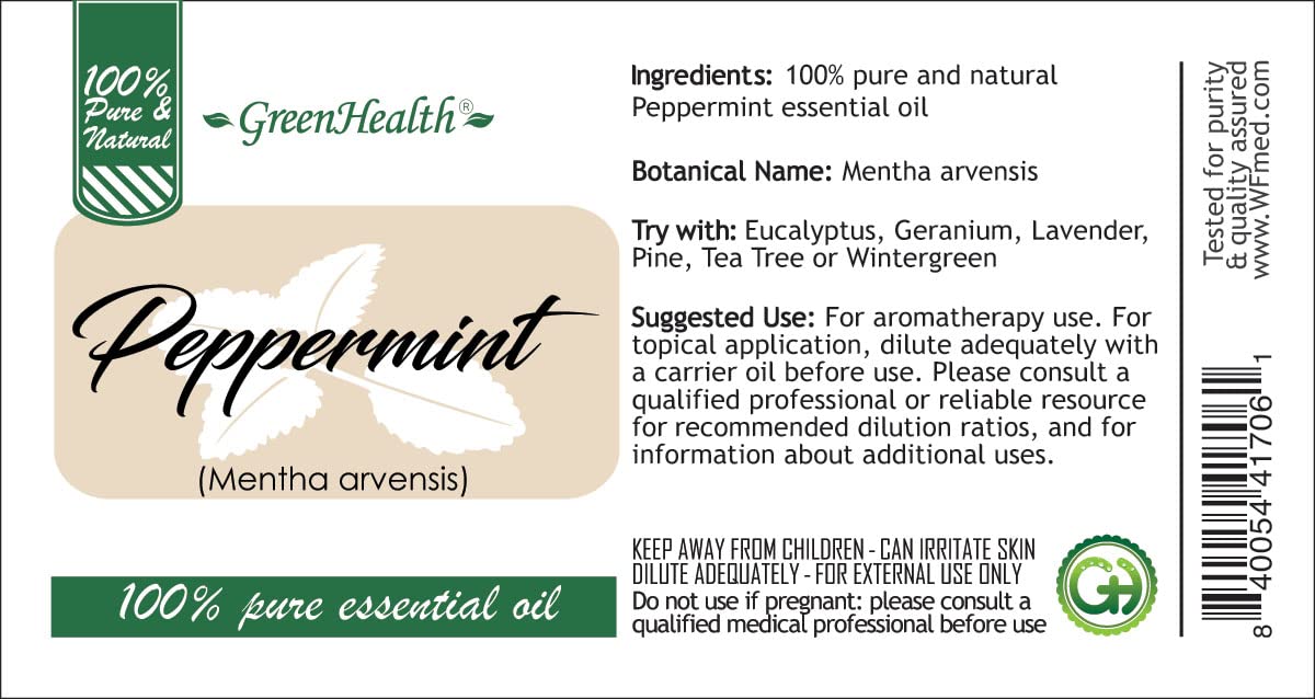 Peppermint Essential Oil - 4 fl oz - 100% Pure Essential Oil - GreenHealth GreenHealthBuy Supplements Australia