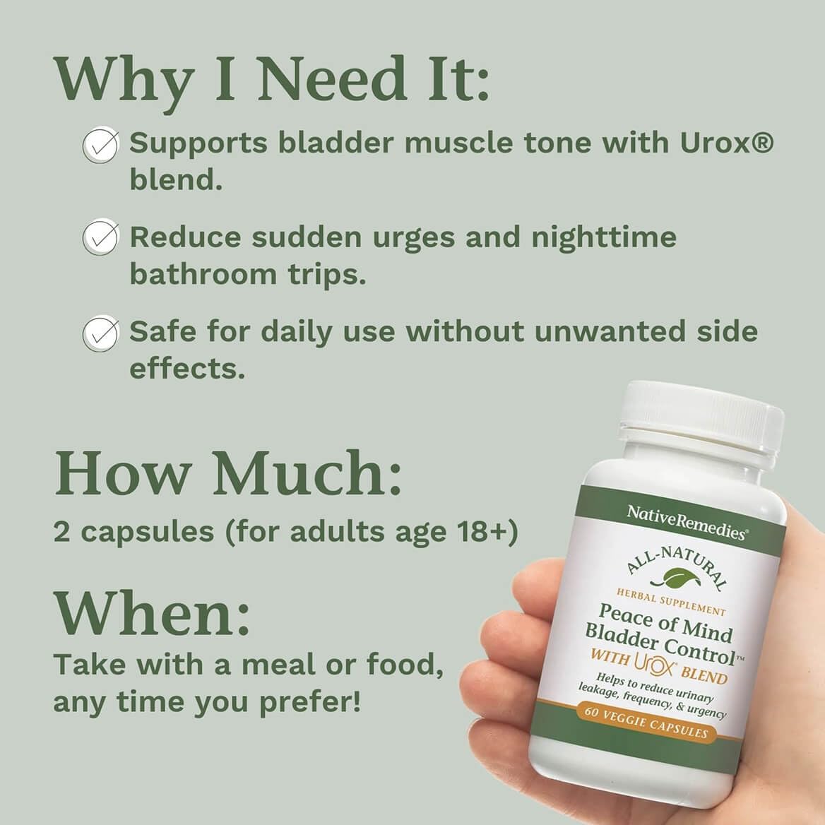 Native Remedies Bladder Control Supplements - Peace of Mind with Urox - Bladder Support for Women & Men, for Overactive Bladders Health - Reduce Nighttime Urination - Non-GMO Vegan Capsules (60 Count) Native RemediesBuy Supplements Australia