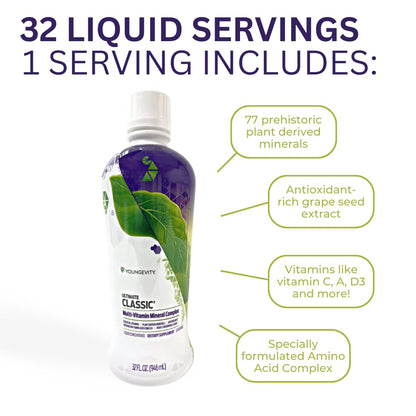 Youngevity Ultimate Classic® - Mega Multi-Vitamin & Mineral Complex - 16 Vitamins, 70+ Minerals, 12+ Amino Acids, Grape Seed, CoQ10, and More - Highly Absorbable Liquid (32 Fl Oz - Pack of 1) YoungevityBuy Supplements Australia