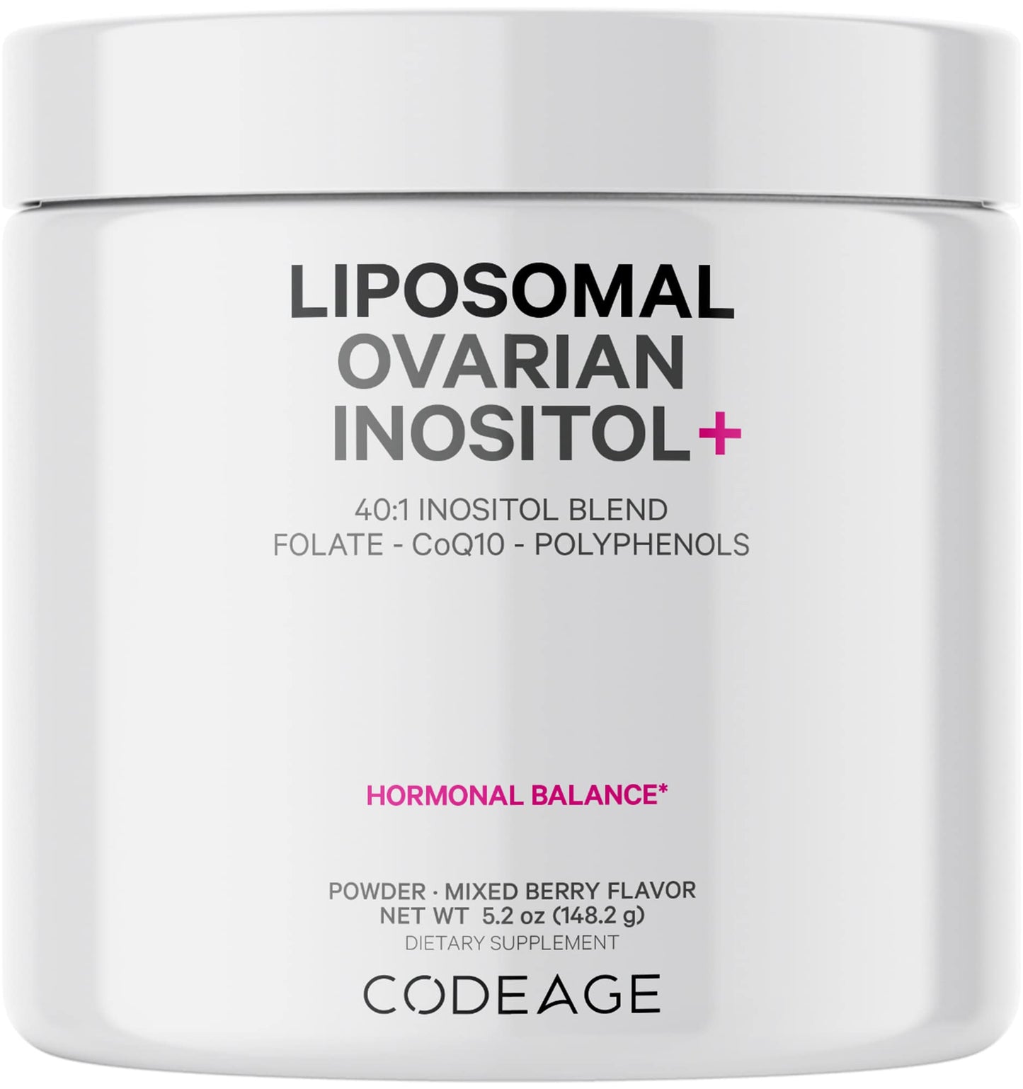 Codeage Liposomal Ovarian Inositol Powder - Myo-Inositol & D-Chiro-Inositol 40:1 Blend, Folate 5-MTHF, CoQ10, Pomegranate & Wild Blueberry - 2-Month Supply - Mixed Berry Flavor - Non-GMO, 60 Servings CodeageBuy Supplements Australia