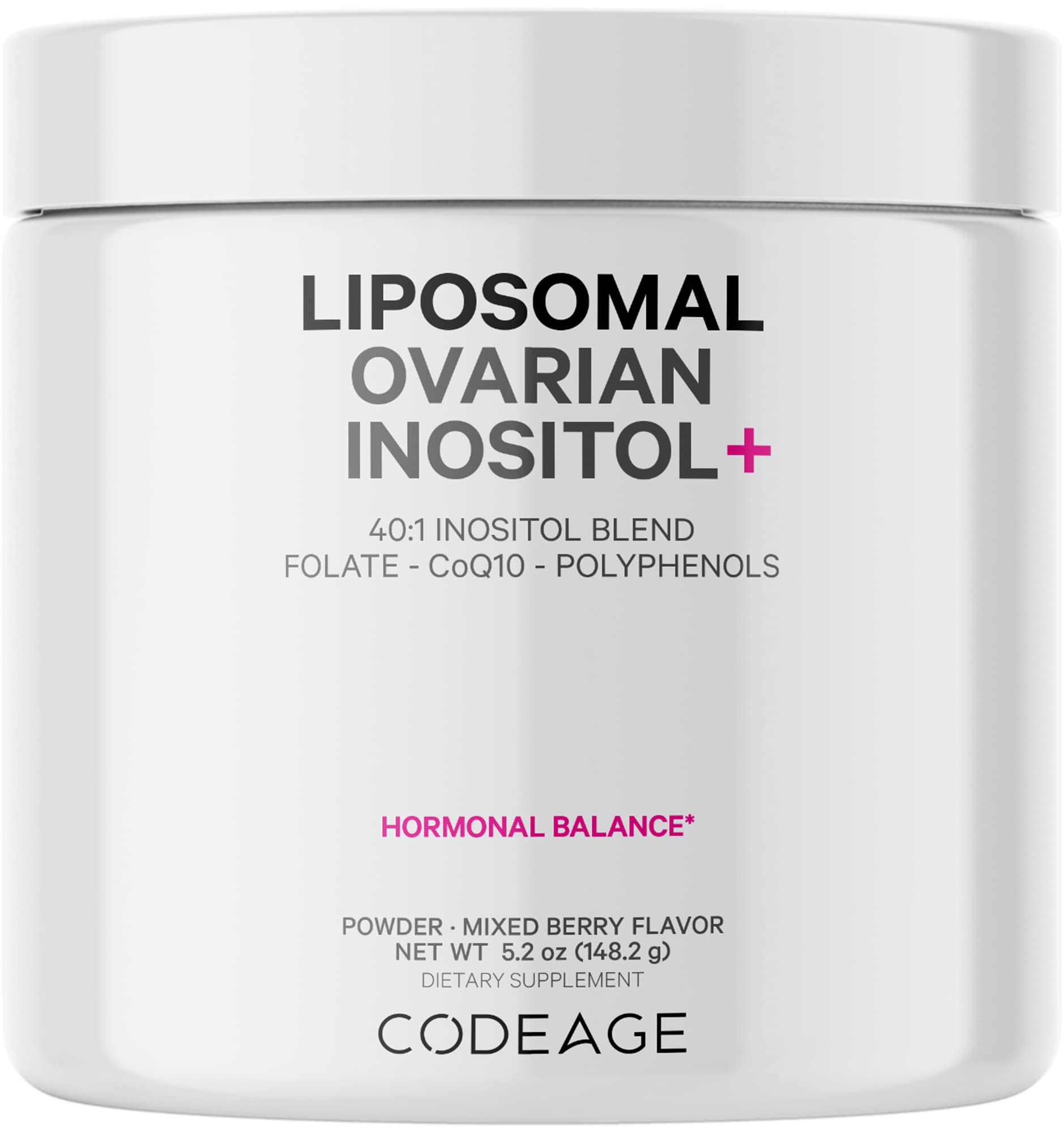 Codeage Liposomal Ovarian Inositol Powder - Myo-Inositol & D-Chiro-Inositol 40:1 Blend, Folate 5-MTHF, CoQ10, Pomegranate & Wild Blueberry - 2-Month Supply - Mixed Berry Flavor - Non-GMO, 60 Servings CodeageBuy Supplements Australia