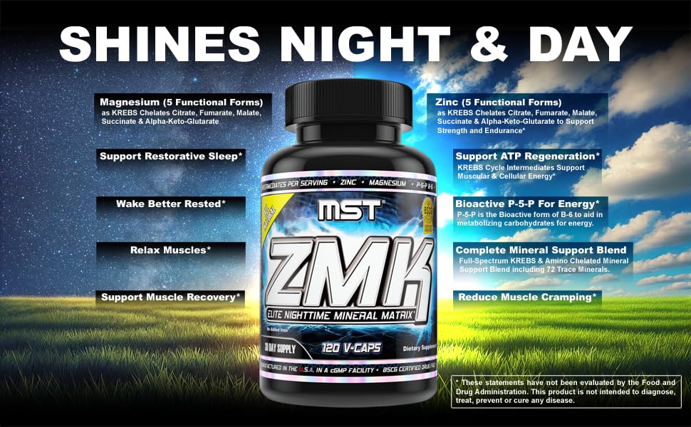 MST ZMK (Zinc & Magnesium as Krebs Chelates (as Citrate, Fumarate, Malate, Succinate, Alpha-Keto-Glutarate. With Mineral Support Blend & Trace Minerals. Support ATP, Sleep, Muscle Recovery, 120 V Caps MSTBuy Supplements Australia