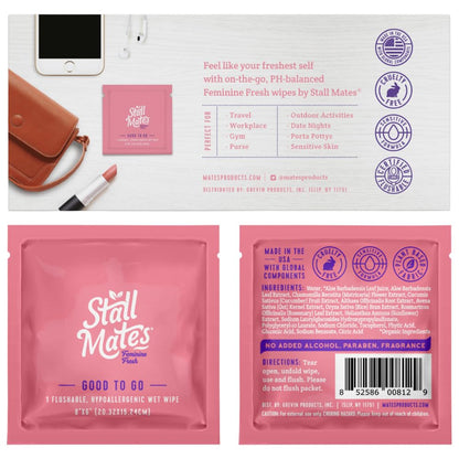 Stall Mates Wipes Feminine Fresh - Flushable | Individually Wrapped Cleansing Travel Friendly PH Stall Mates WipesBuy Supplements Australia