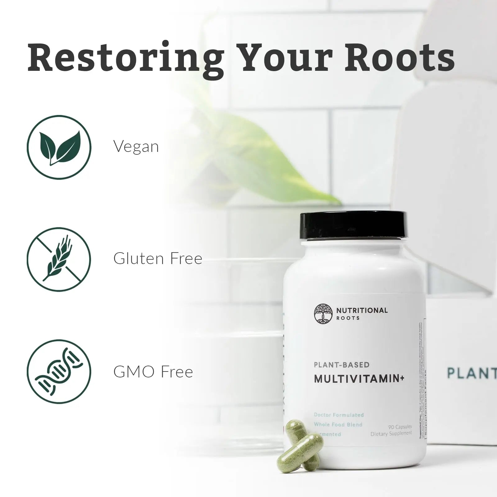 Nutritional Roots Multivitamin+, Award-Winning Plant-Based (Vegan) Multivitamin, Organic Vegetables & Herbs Nutritional Roots
