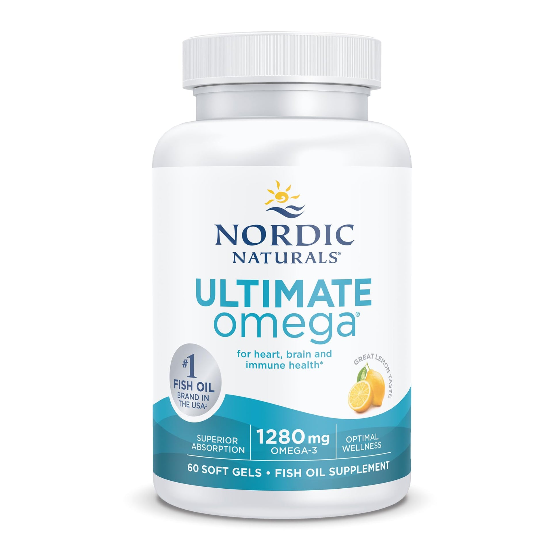 Nordic Naturals Ultimate Omega in Fish Gelatin, Lemon Flavor - 60 Soft Gels - 1280 mg Omega-3 - High-Potency Fish Oil Supplement - EPA & DHA - Promotes Brain & Heart Health - Non-GMO - 30 Servings Nordic NaturalsBuy Supplements Australia