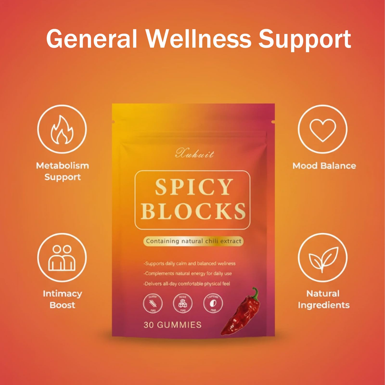 Spicy Blocks for Couples-with Chili Pepper , Maca Root & Epimedium Extract | Supports Emotional Warmth & Daily Comfort | Peach Flavor, Mild Spicy Kick, Vegan-Friendly, No Artificial Additives (1) PBZPBZBuy Supplements Australia